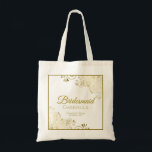 Lacy Gold Frills Elegant Bridesmaid Wedding Tote Bag<br><div class="desc">This tote bag is the perfect gift to thank her for being a bridesmaid at your wedding. The design is simple yet elegant with lacy gold curls and swirls. The title reads: Bridesmaid,  with room for her name,  the names of the wedding couple,  and wedding date.</div>