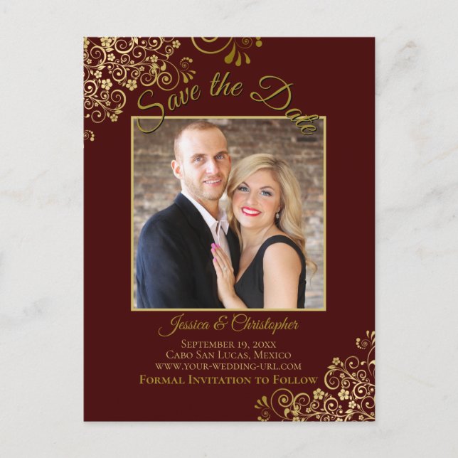 Lacy Gold on Auburn Wedding Save the Date Photo Announcement Postcard (Front)
