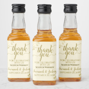 Lacy Gold on Cream Wedding Thank You Mini Liquor Bottle Label