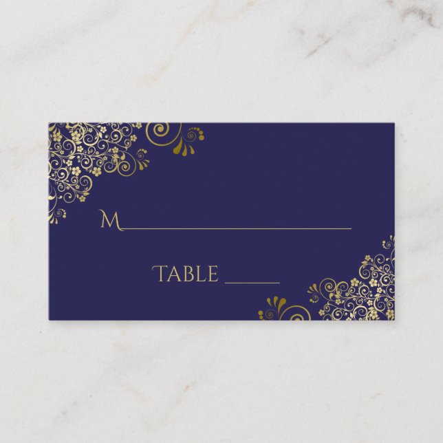 Lacy Gold sur bleu marine Elegant Wedding Carte Es (Devant)