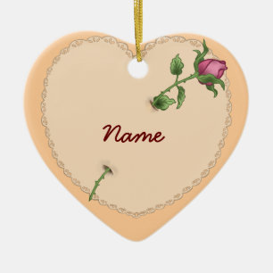 Lacy Heart Rose Ceramic Ornament