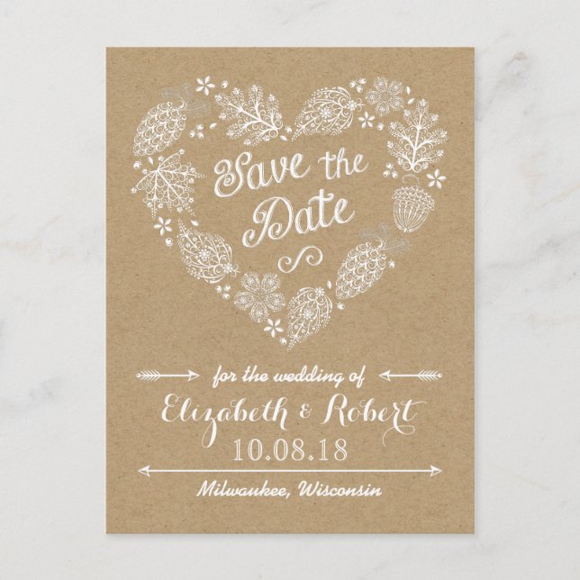 Lacy Leaves - Fall in Love Save the Date Announcement Postcard (Front)