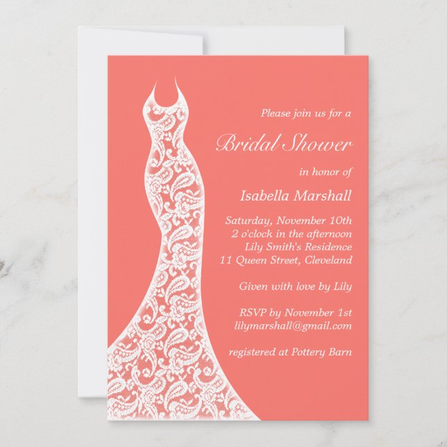 Lacy Living Coral Bridal Douche Invitation (Devant)