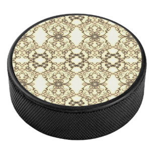 Lacy Look of Flowers Golden Sepia Hockey Puck