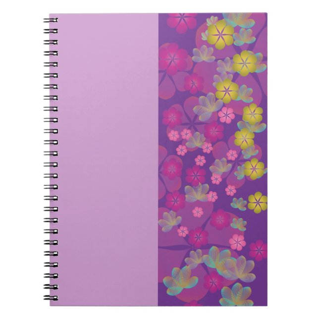 Lacy Lotus Purple Half Stripe Notebook (Front)