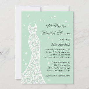 Lacy Mint Winter Bridal Shower Invitation