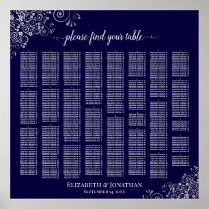 Lacy Navy Blue & Silver Alphabetical Seating Chart