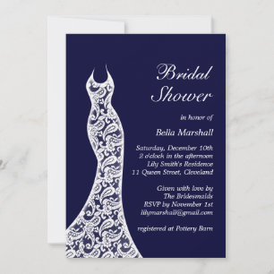 Lacy Navy & White Bridal Shower Invitation