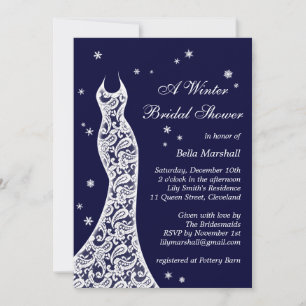 Lacy Navy Winter Bridal Shower Invitation