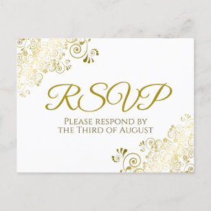 Lacy Ornate Gold Filigree Elegant Wedding RSVP Postcard