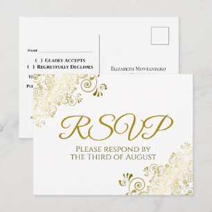 Lacy Ornate Gold Filigree Elegant Wedding RSVP Postcard