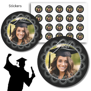 Lacy Photo Graduation  Classic Round Sticker