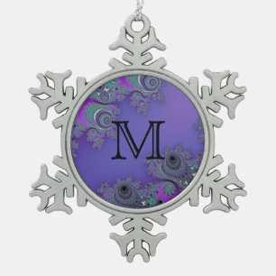 Lacy Purple Fractal Monogram Christmas Ornament