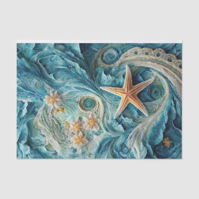 Lacy SeaStars, Ocean Waves & Starfish Tissue Paper (Front)