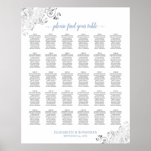 Lacy Silver & Blue 30 Table Wedding Seating Chart