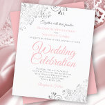 Lacy Silver Pink & White BUDGET Wedding Invitation<br><div class="desc">These affordable, budget friendly wedding invitations are the perfect choice for class, style, and beauty on a budget. The design features blush pink and gray text on a classic white background with ornate silver gray curls and swirls in the corners. The typography includes fancy script lettering for a style that...</div>