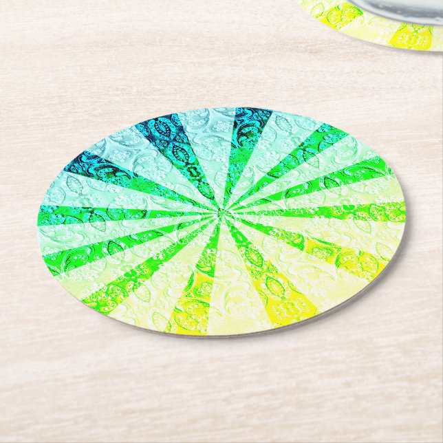 Lacy Sun Burst Round Paper Coaster (Angled)