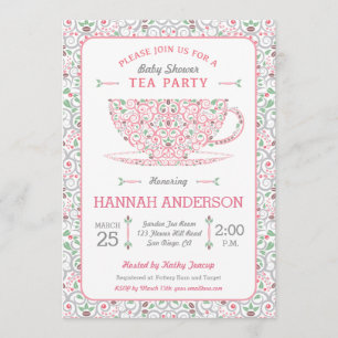 Lacy Teacup Baby shower Tea Party Invitation