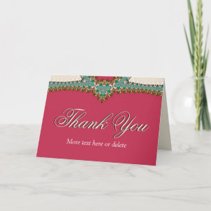 Lacy Teal Gold Pink   Unique Thank You Card