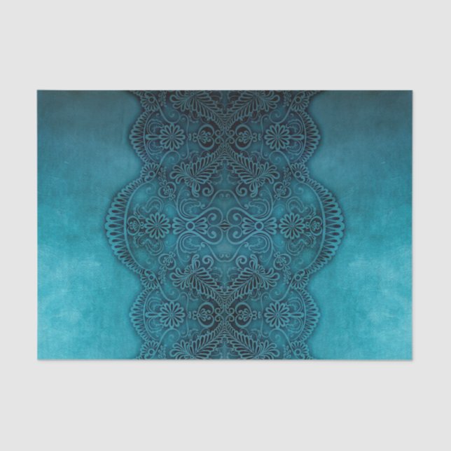 Lacy Turquoise Grunge Decoupage Tissue Paper (Front)