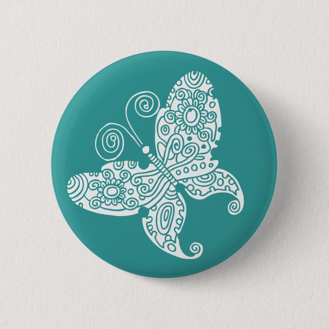 Lacy White Butterfly 2 Inch Round Button (Front)