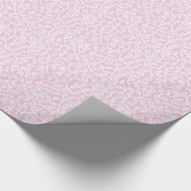 Lacy White Pattern of Leaves on Pale Fondant Pink Wrapping Paper (Corner)