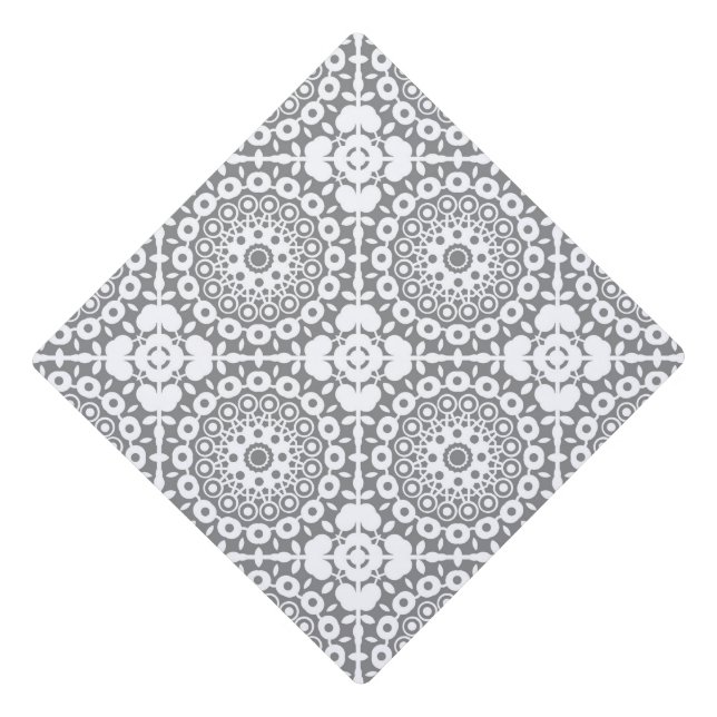 Lacy white squares on a light grey background graduation cap topper (Front)