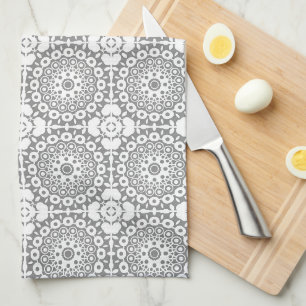 Lacy white squares on a light grey background kitchen towel
