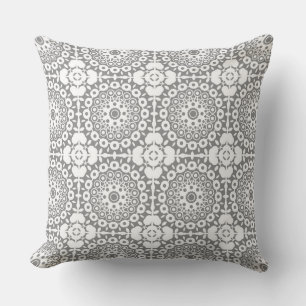 Lacy white squares on a light grey background throw pillow
