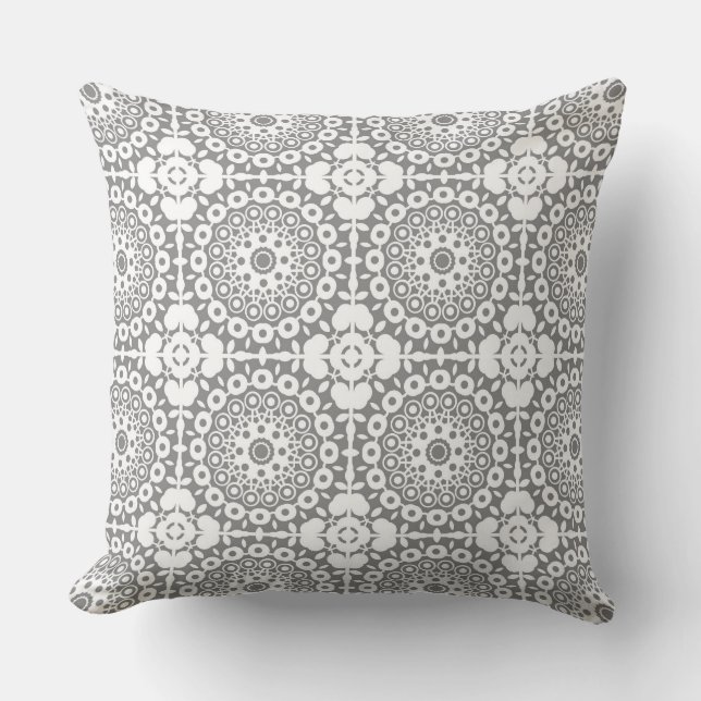 Lacy white squares on a light grey background throw pillow (Front)