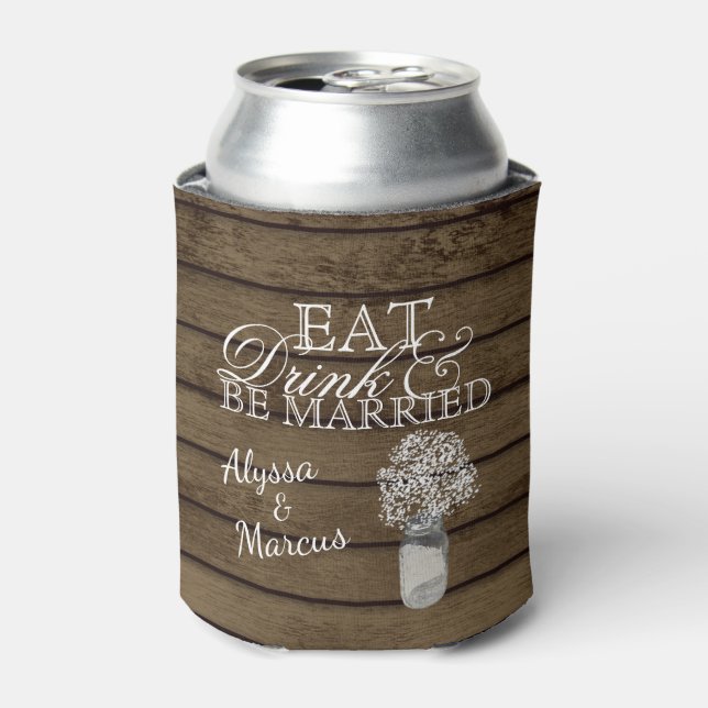 Ladder and Baby's Breath Rustic Wedding Can Cooler (Can Front)