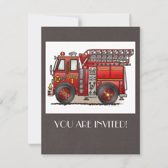 Ladder Fire Truck Invitation (Front)