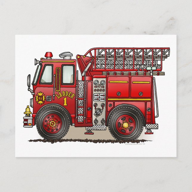 Ladder Fire Truck Postcard (Front)