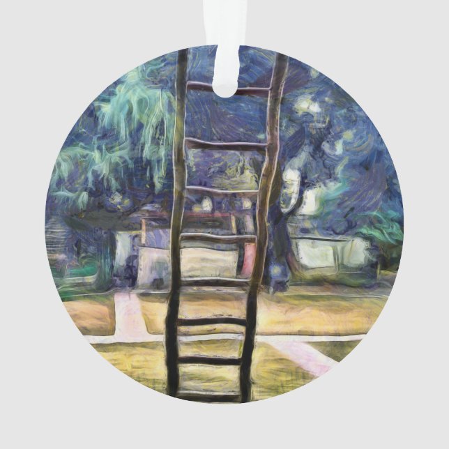 Ladder propped up against wall ornament (Back)