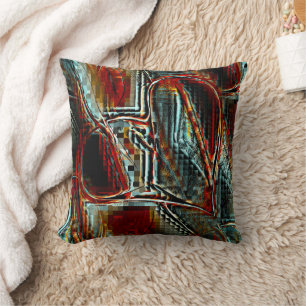 Ladder spotted rough pixelated in grey cyan coral throw pillow