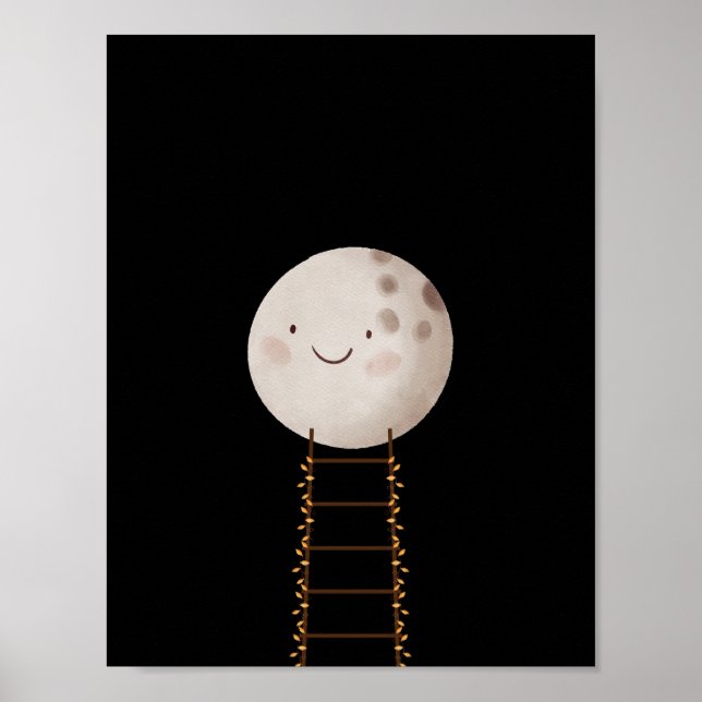 Ladder With Fairy Lights To The Moon Nursery Poster (Front)