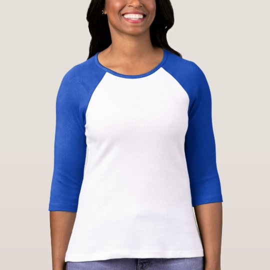 Ladies 3/4 Sleeve Raglan Fitted White Navy Blue T-Shirt