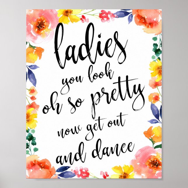 Ladies Bathroom Floral 8x10 Wedding Sign (Front)