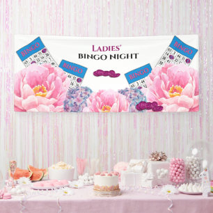 Ladies' Bingo Night Colorful Blue Pink Flowers Banner
