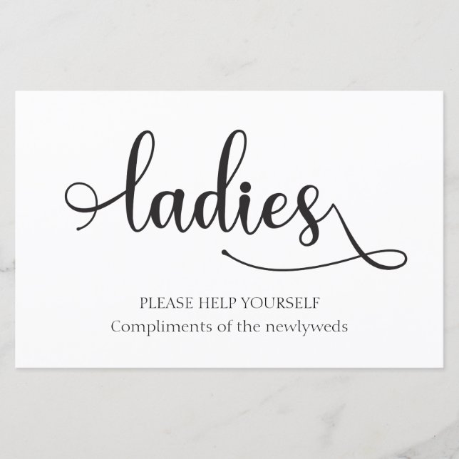 "Ladies" Black White bathroom basket Wedding Sign (Front)
