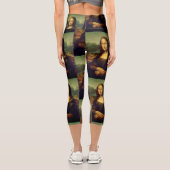 Ladies Capri Yoga Pants with Mona Lisa Tiled Print (Back)