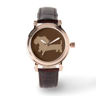 Ladies Chocolate Brown Dachshund Leather Watch