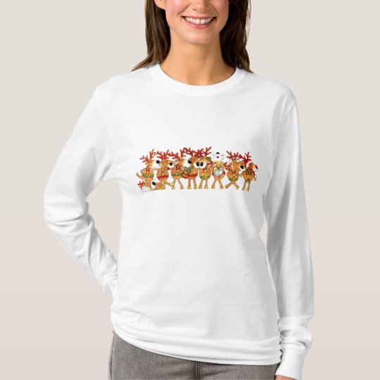 Ladies Christmas Singing Reindeer Long Sleeve Top