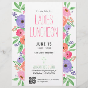 Ladies Church Luncheon Spring Floral QR Code Flyer