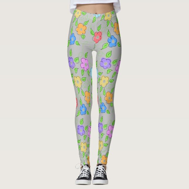 Ladies Colourful Flowered Leggings (Front)