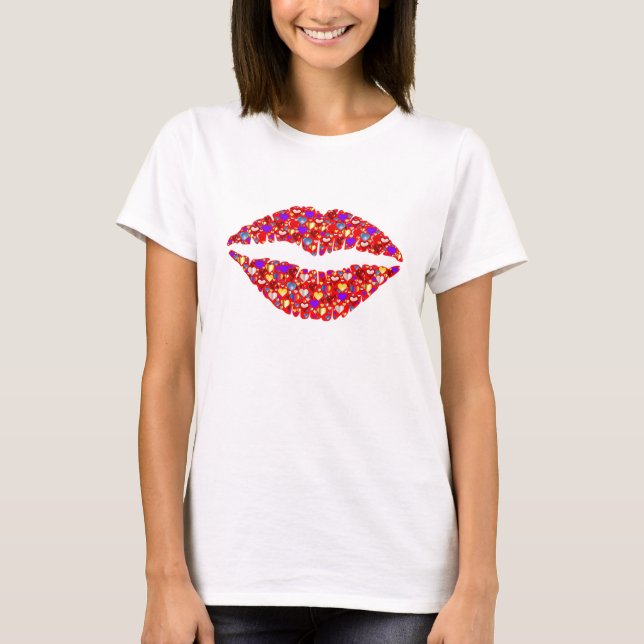 ladies cropped tshirt with glitter lip image (Front)