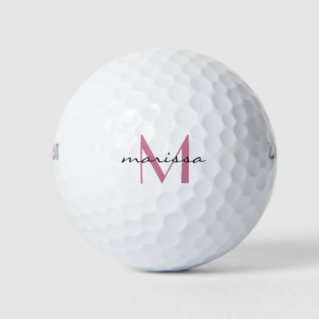Ladies Custom Pink Name Monogram Golf Balls (Front)