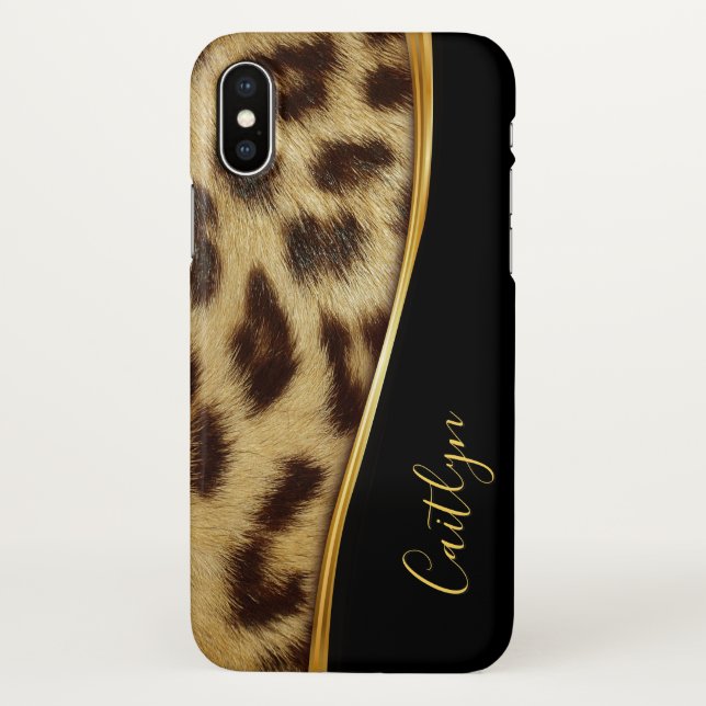 Ladies Elegant Faux Leopard Skin Monogram iPhone X iPhone Case (Back)
