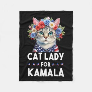 Ladies For Kamala Funny Cat 2024 President Kamala- Fleece Blanket