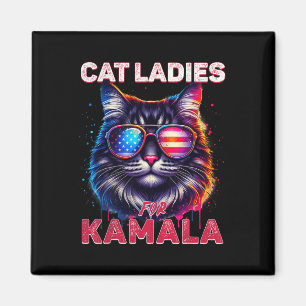 Ladies For Kamala Funny Cat 2024 President Kamala- Magnet